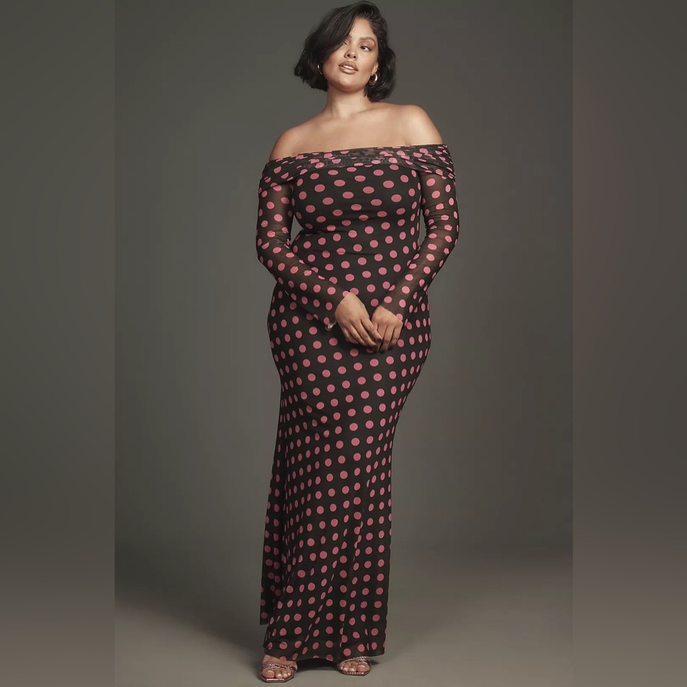 Anthropologie AFRM Long-Sleeve Off-The-Shoulder Mesh Maxi Dress